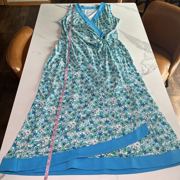 Lands End Faux Wrap Maxi Dress Size Large Floral Sleeveless Stretch Blue NWT - Picture 10 of 16